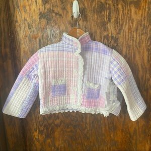 Grannie quilted pink purple baby coat jacket with matching bib 12-18 months